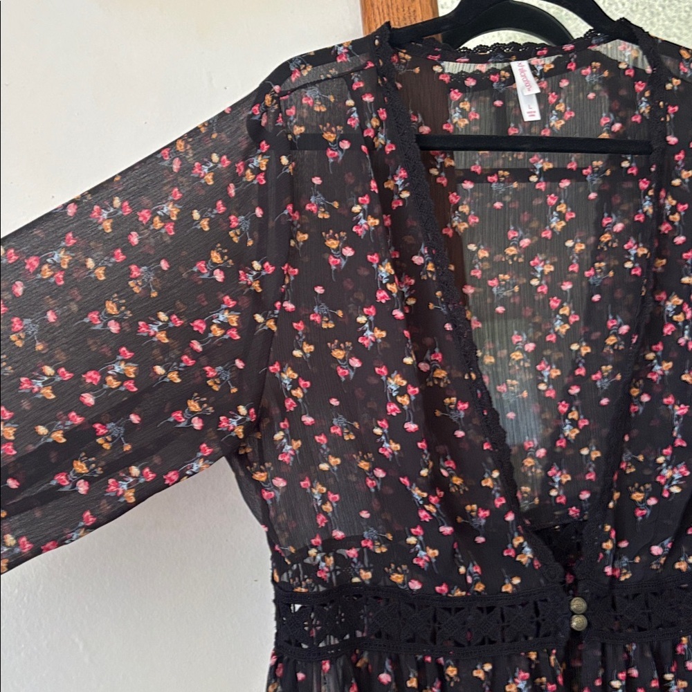 Xhilaration Sheer Floral Chiffon Kimono Duster High Low Romantic Boho L - Picture 2 of 8